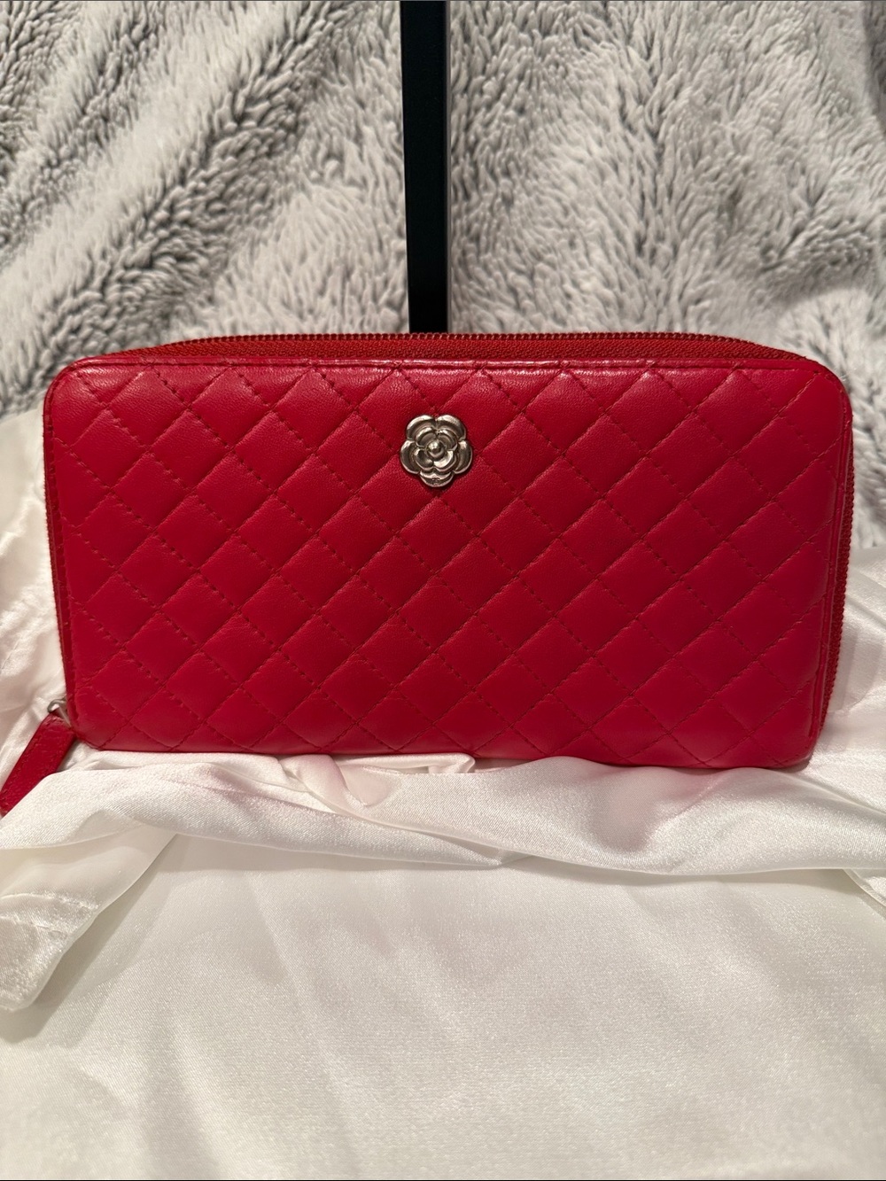 Chanel Camellia Quilted Matelasse Lambskin Zip Around Long Wallet